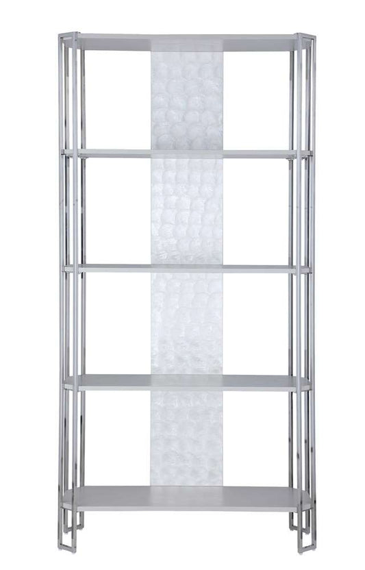 Chintaly - Kendall Contemporary Gray Bookshelf w/ Polished Steel Frame - KENDALL-BKS veiw 2