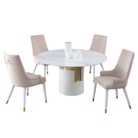 Chintaly - Kiana - Dining Set w/ Marbleized Sintered Stone Top Table & Wooden Legged Chairs - KIANA-JUDY-5PC veiw 2