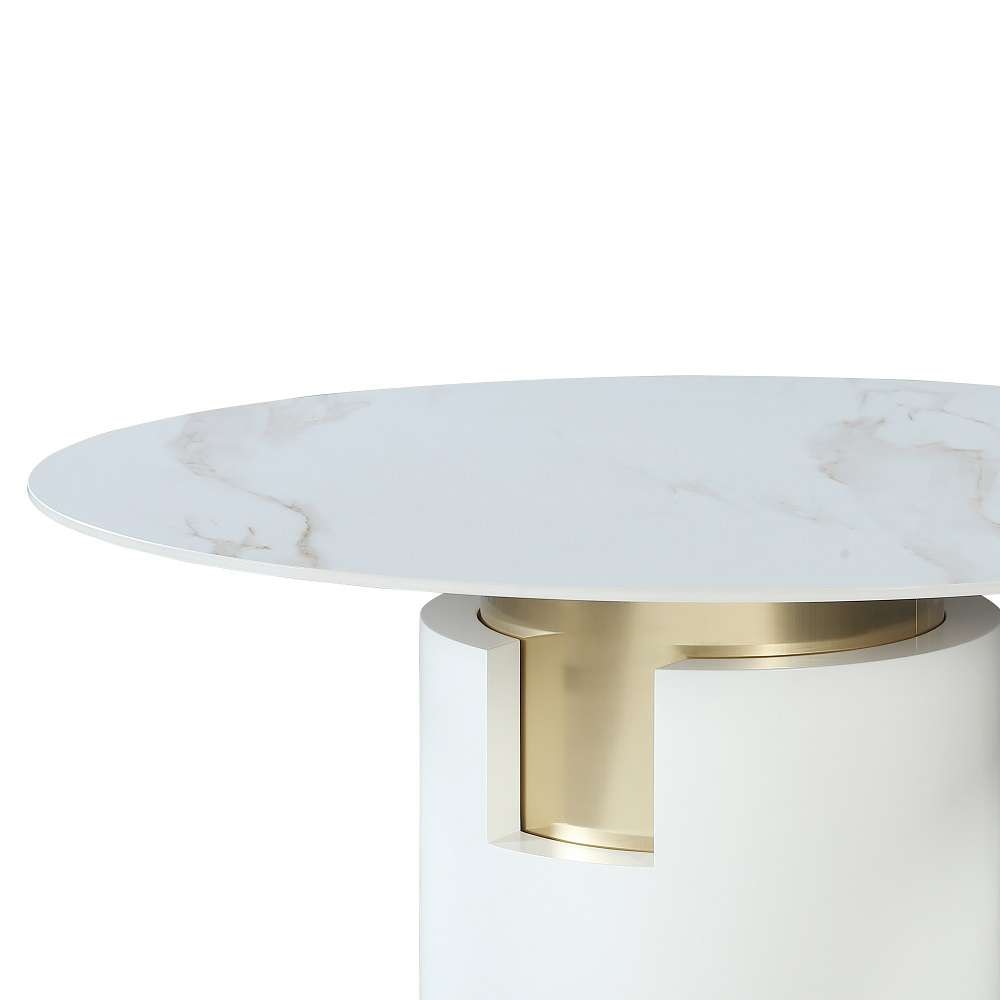 Chintaly - Kiana - Marbleized Sintered Stone Top Table w/ Cylinder Base & Golden Accent - KIANA-DT veiw 5