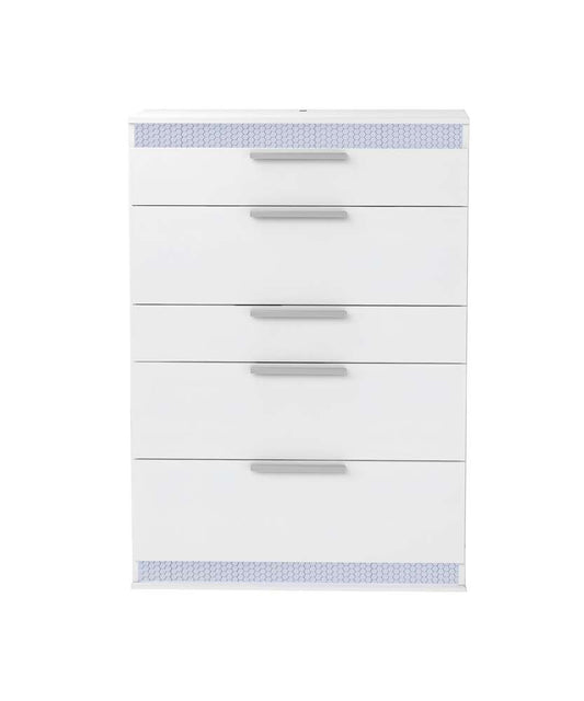Chintaly - Moscow Modern Gloss White 5-Drawer Bedroom Chest - MOSCOW-CHT veiw 2