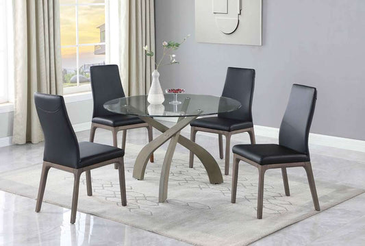 Chintaly - Peggy - Dining Set w/ Glass Top Table & Solid Wood Chairs - PEGGY-ROSARIO-5PC-BLK veiw 2
