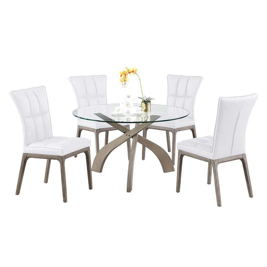 Chintaly - Peggy - Dining Set w/ Glass Top Table & Tufted Solid Wood Chairs - PEGGY-5PC-WHT veiw 2