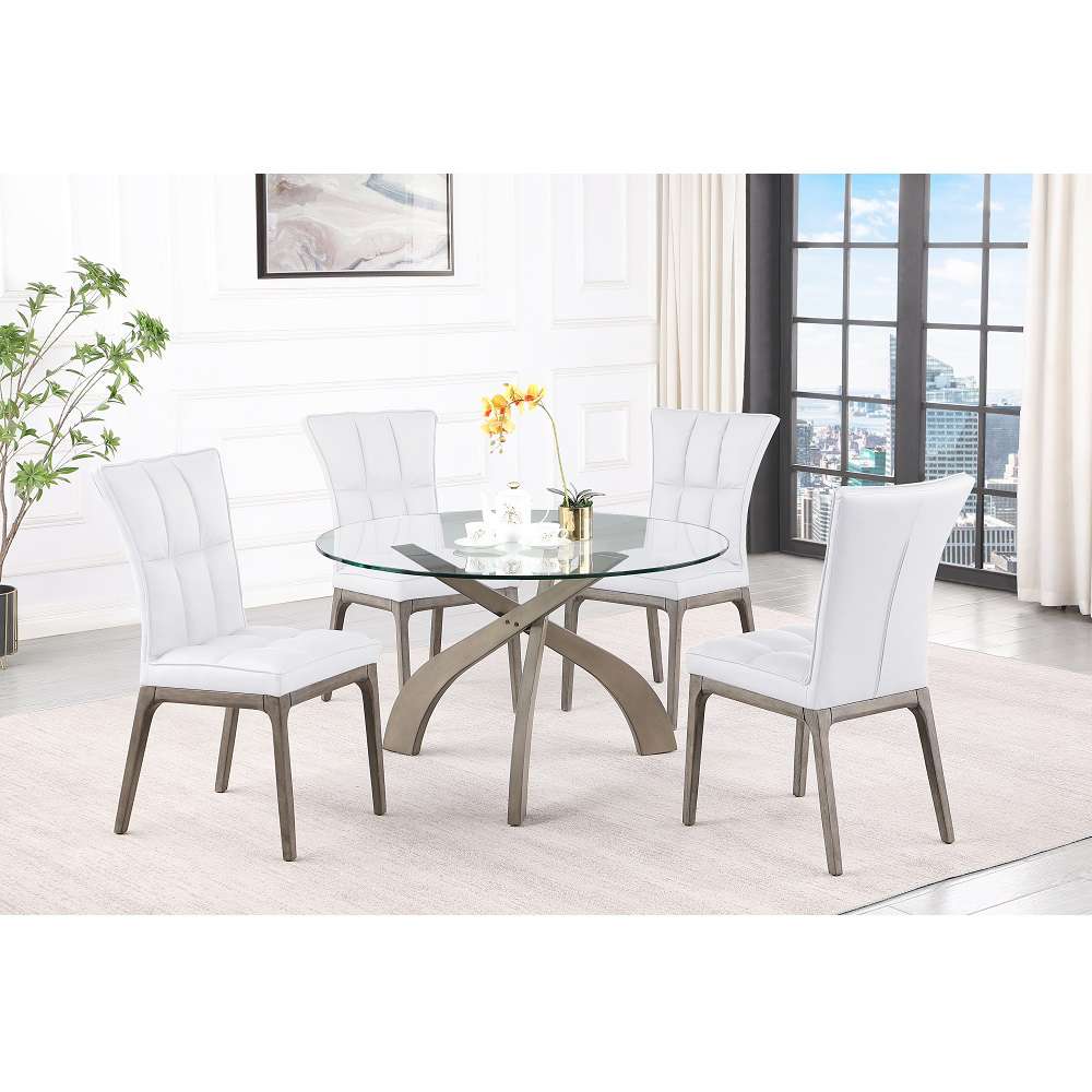 Chintaly - Peggy - Dining Set w/ Glass Top Table & Tufted Solid Wood Chairs - PEGGY-5PC-WHT veiw 4