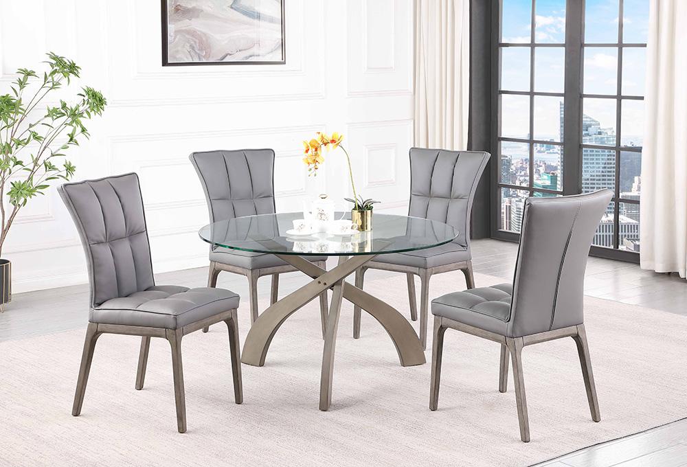 Chintaly - PEGGY - Dining Set w/ Glass Top Table & Tufted Solid Wood Chairs - PEGGY-5PC-GRY veiw 5