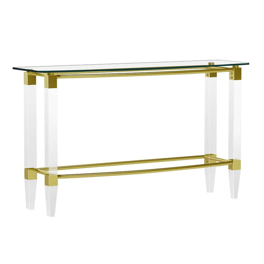 Chintaly - Rectangular Glass Sofa Table w/ Acrylic Legs & Gold Plated Frame - 4038-ST-GLD veiw 2