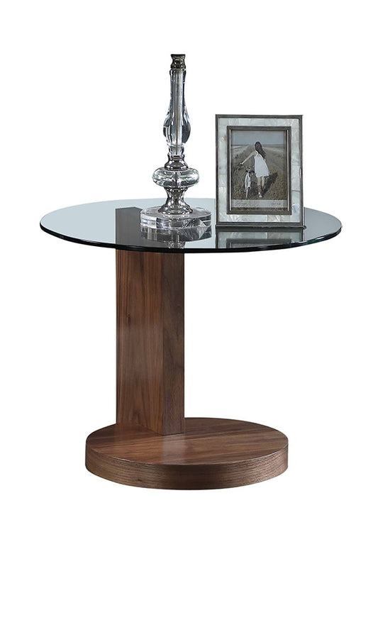 Chintaly - Round Black Tinted Glass Top Lamp Table w/ Steel Pedestal base - 2713-LT-1 veiw 2