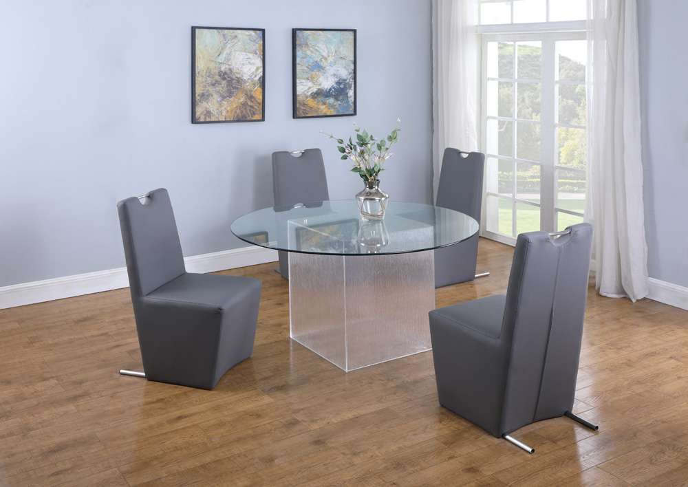 Chintaly - Valerie - Contemporary Dining Set w/ Round Glass Table & Chairs - VALERIE-EVIE-5PC-RND veiw 2
