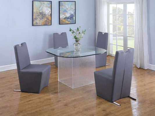 Chintaly - Valerie - Contemporary Dining Set w/ Surfboard Glass Table & Chairs - VALERIE-EVIE-5PC-SB veiw 2