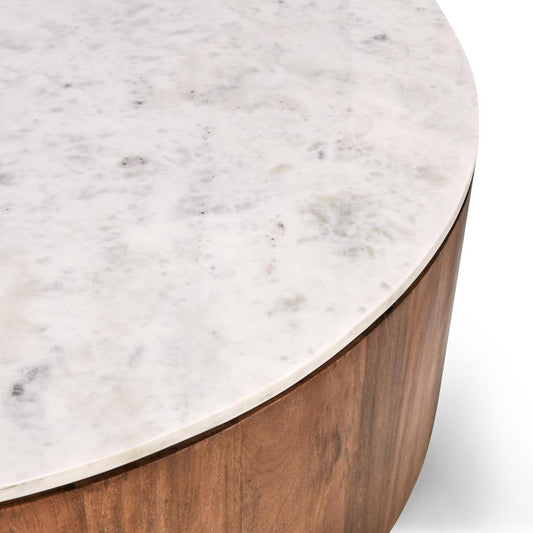 Classic Home - Josie 22in Solid Wood And Marble Round Coffee Table In Brown - 51011792 veiw 2