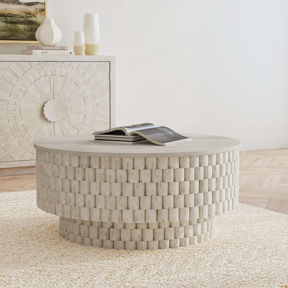 Classic Home - Norwood Mango Wood 40in Round Coffee Table Coastal White - 51011786 veiw 9