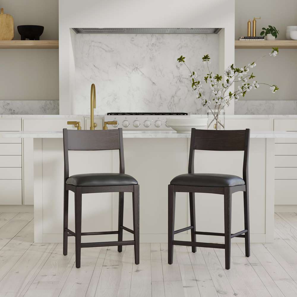 Classic Home - Rooney Leather/Wood 26in Counter Stool Jet Black - 53004797 veiw 1