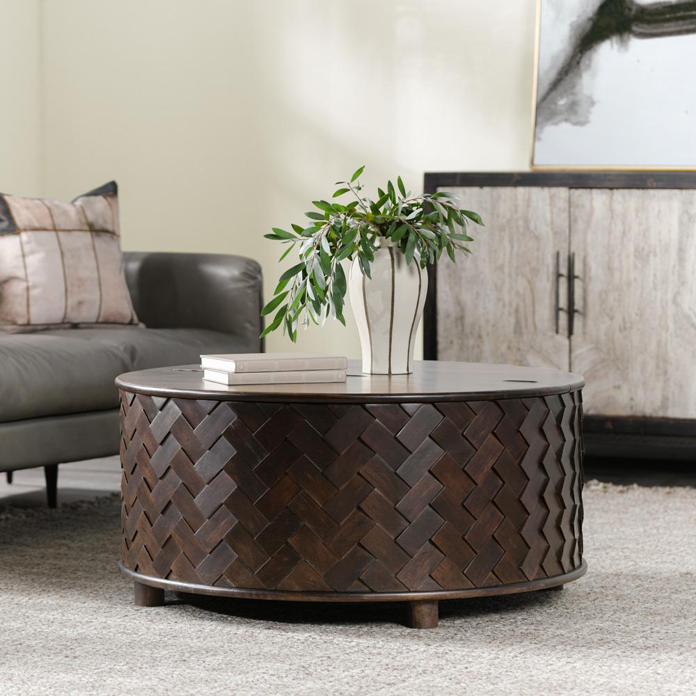Classic Home - Shira 40in Round Coffee Table With Storage In Kona Brown - 51011887 veiw 5