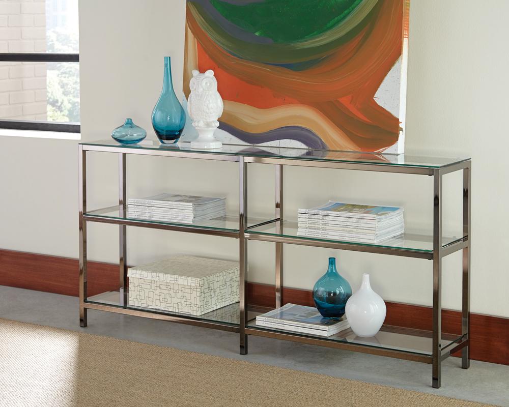 Coaster - Kate Bookshelf (Glass/Black Nickel) - 801018 veiw 1