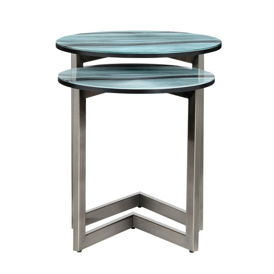 Crestview Collection - 2 Piece Round Green Metal Accent Nesting Tables Set - CVFZR6199 view 2