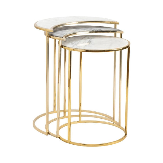 Crestview Collection - 3 Piece Round Gold Marble Accent Nesting Tables Set - CVFNR5008 view 2