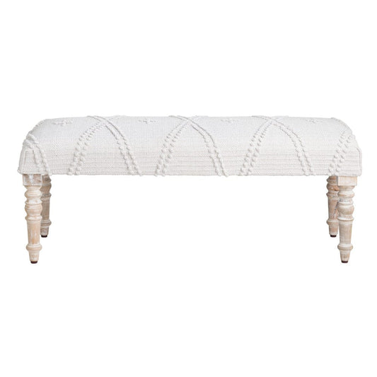 Crestview Collection - 46 in. White Upholstered Accent Bench with Cream Solid Wood Frame - CVFNR4233 view 2
