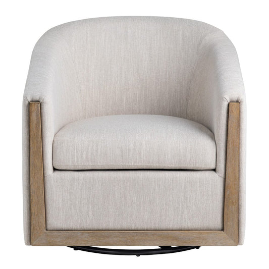 Crestview Collection - Beige Swivel Accent Arm Chair with Brown Solid Wood Frame - CVFZR5135 view 2