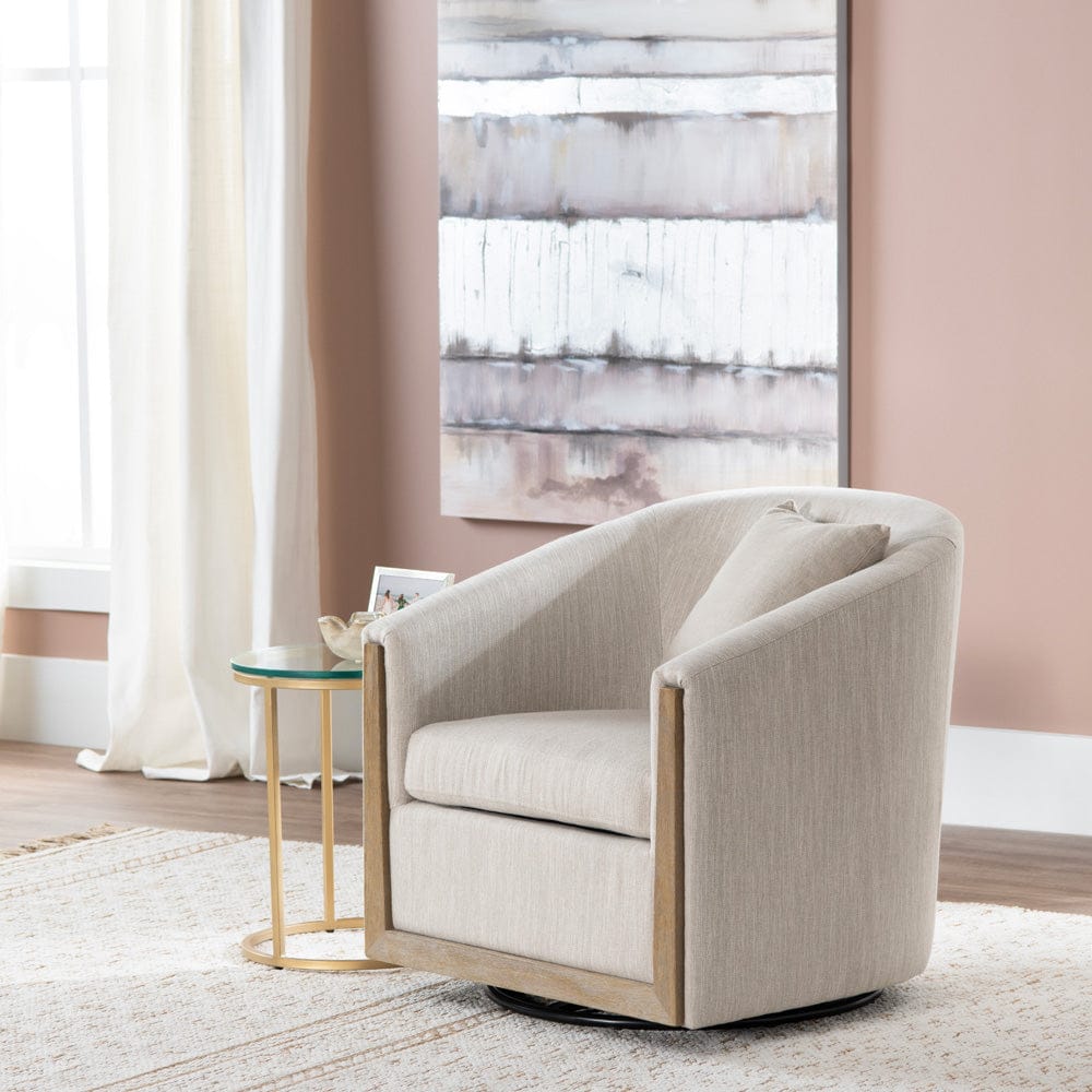Crestview Collection - Beige Swivel Accent Arm Chair with Brown Solid Wood Frame - CVFZR5135 view 6