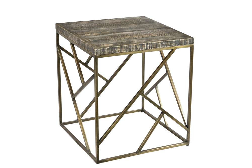 Crestview Collection - Bengal Manor Burnished Ebony Mango Wood with Crazy Cut Iron Aged Gold Square End Table - CVFNR683 veiw 1