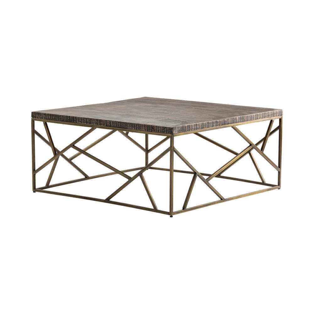 Crestview Collection - Bengal Manor Burnished Ebony Mango Wood with Crazy Cut Iron Aged Gold Square Cocktail Table - CVFNR682 veiw 1