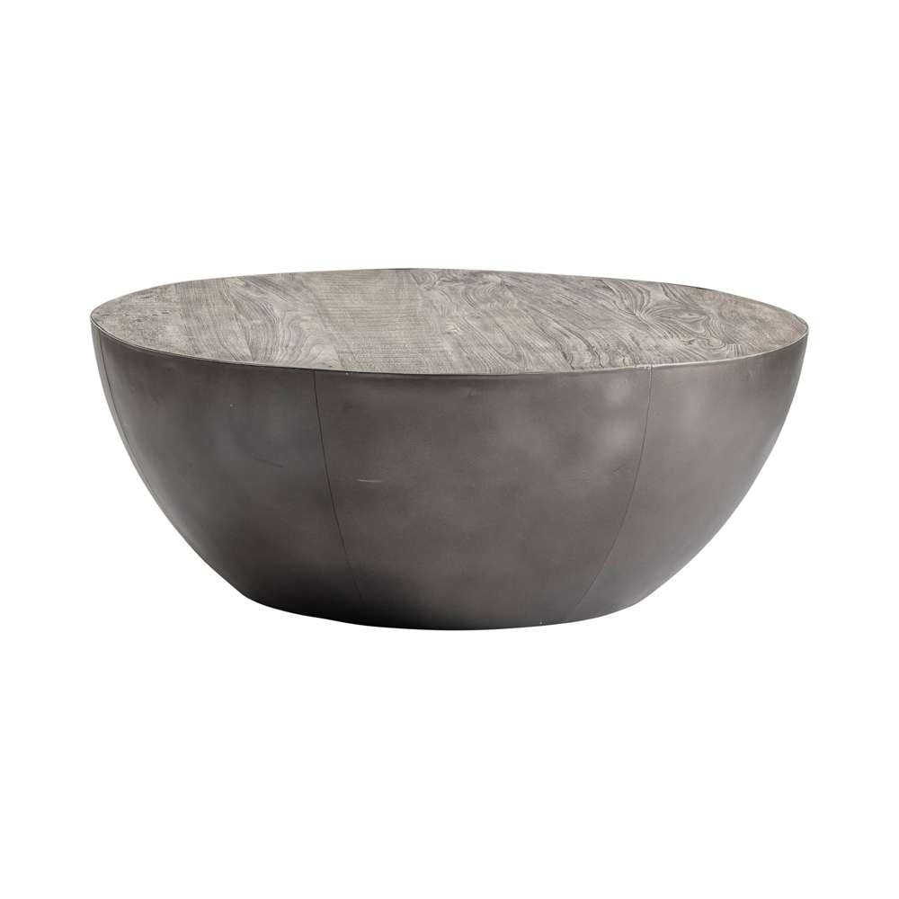 Crestview Collection - Bengal Manor Distressed Grey Mango Wood and Pewter Metal Drum Base Round Cocktail Table - CVFNR709 veiw 1