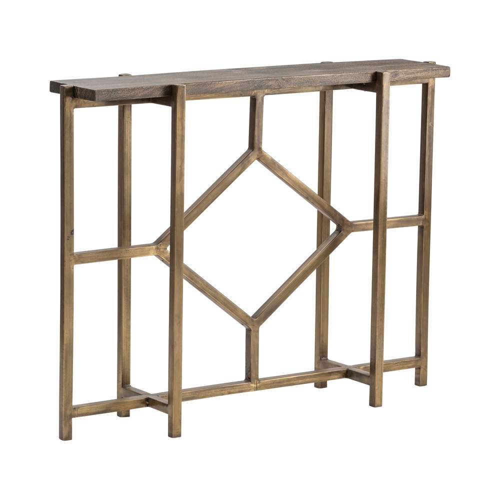 Crestview Collection - Bengal Manor Mango Wood and Iron Diamond Console with Antique Gold Finish - CVFNR672 veiw 1