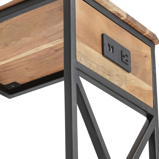 Crestview Collection - Bengal Manor Natural Live Edge Acacia Wood and Metal C Side Table with USB Power - CVFNR731 veiw 2