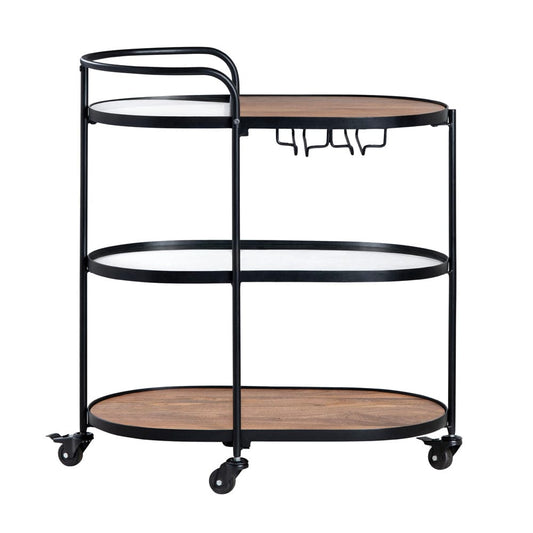 Crestview Collection - Brown Solid Wood 3 Shelf Bar Cart Server with Casters - CVFNR4540 view 2