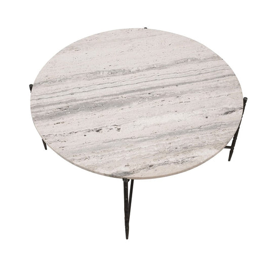 Crestview Collection - Cassian Gray Marble Round Coffee Table / Cocktail Table with Iron Legs - CVFNR5230 view 2