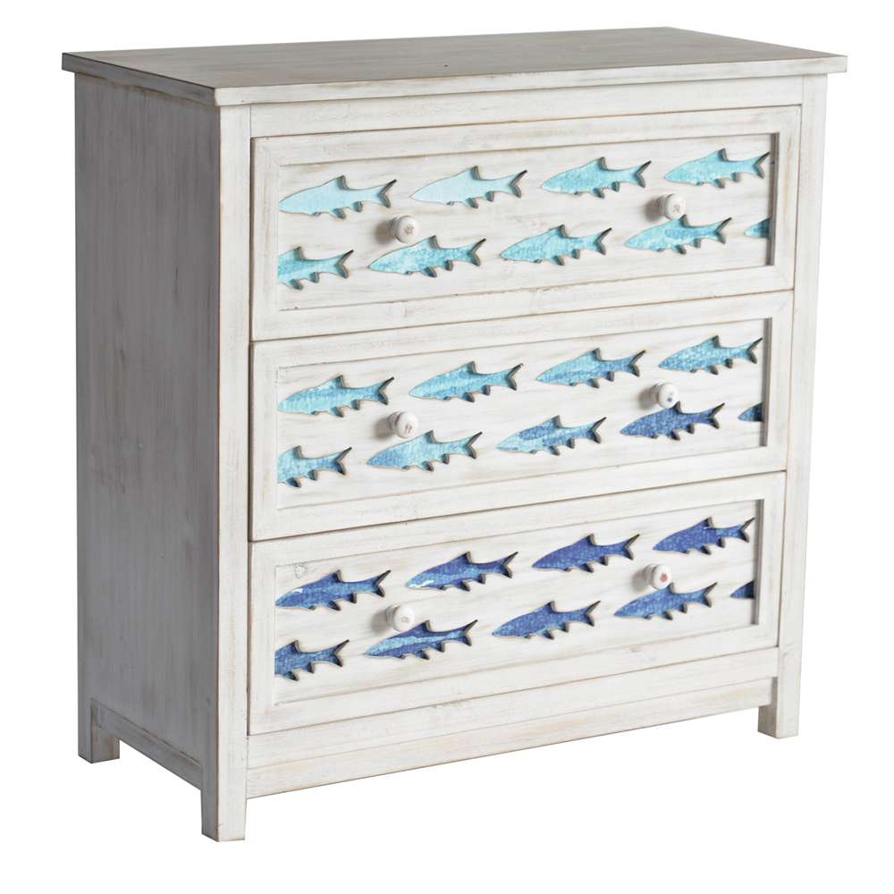Crestview Collection - Dr Lasercut Chest 3 Drawer White Wash Chest with Gradient Blue Swimming Fish - CVFZR5075 veiw 1