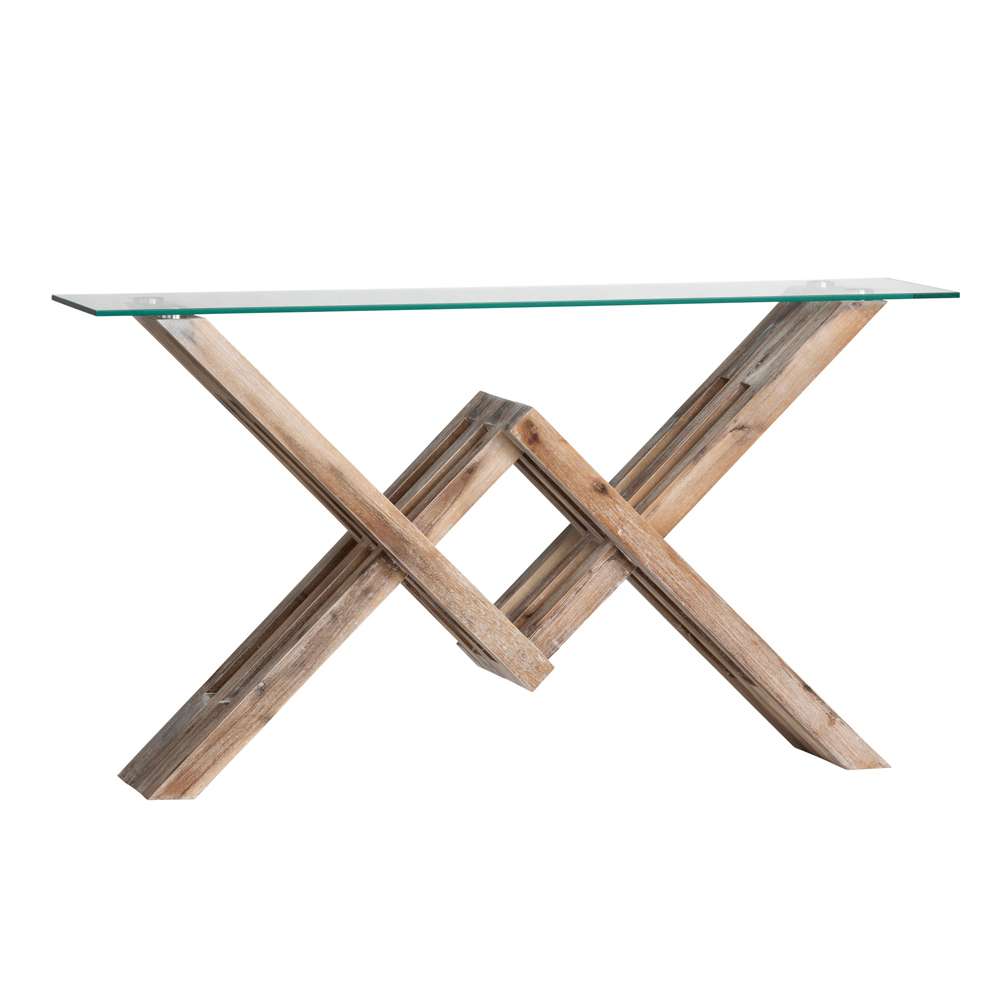 Crestview Collection - Hawthorne Estate Burnished Pine Open Woodwork Glass Top Console - CVFVR8134 veiw 1