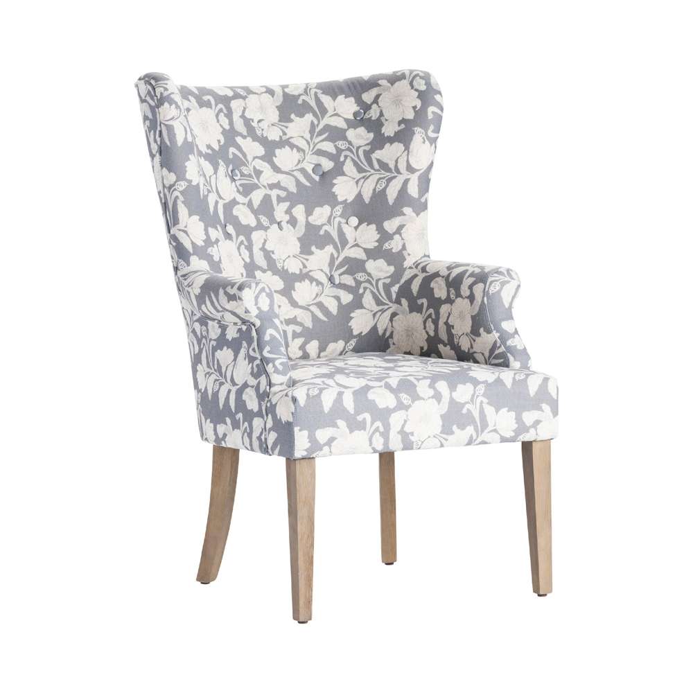 Crestview Collection - Heatherbrook Upholsted Floral Pattern Grey Wingback Chair with Distressed Grey Legs - CVFZR4502 veiw 1