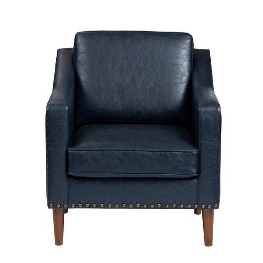 Crestview Collection - Navy Upholstered Accent Arm Chair with Brown Solid Wood Frame - CVFZR6165 view 2