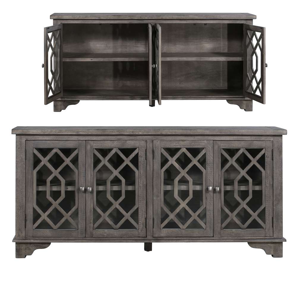 Crestview Collection - Pembroke Plantation Recycled Pine Distressed Grey 4 Door Sideboard - CVFVR8029 veiw 1
