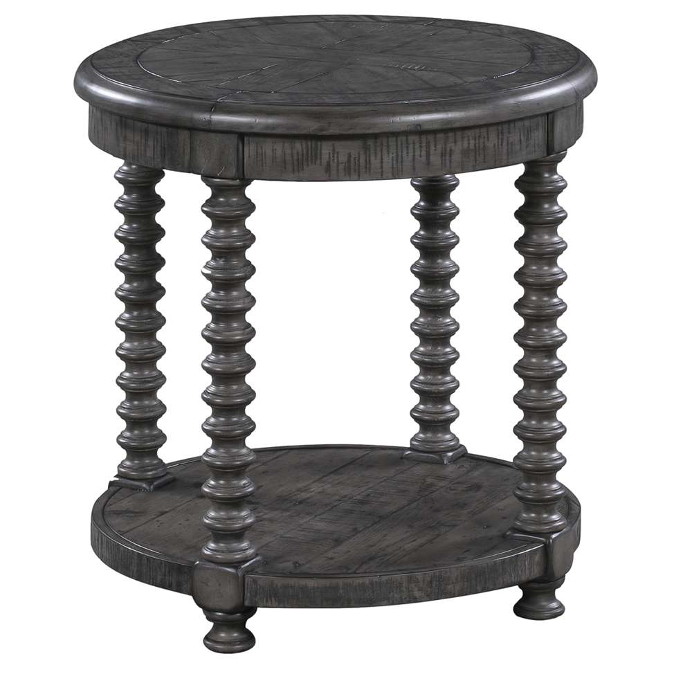 Crestview Collection - Pembroke Plantation Recycled Pine Distressed Grey Turned Leg Round End Table - CVFVR8034 veiw 1