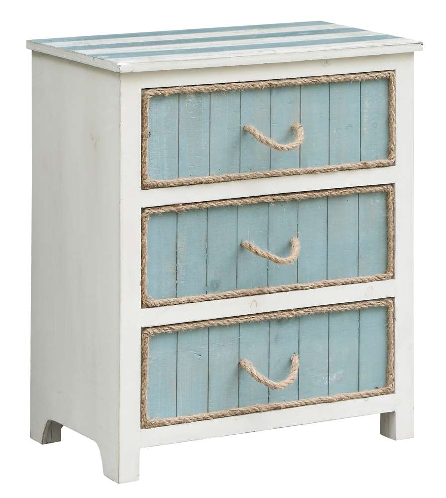 Crestview Collection - South Shore Blueish Grey and White 3 Drawer Rope Accent Chest - CVFZR3560 veiw 1