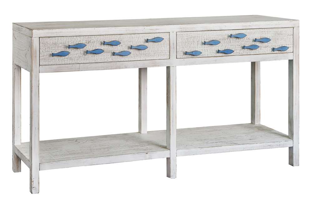 Crestview Collection - Swimming Upstream Antique White 2 Drawer Aqua Fish Console - CVFZR3583 veiw 1