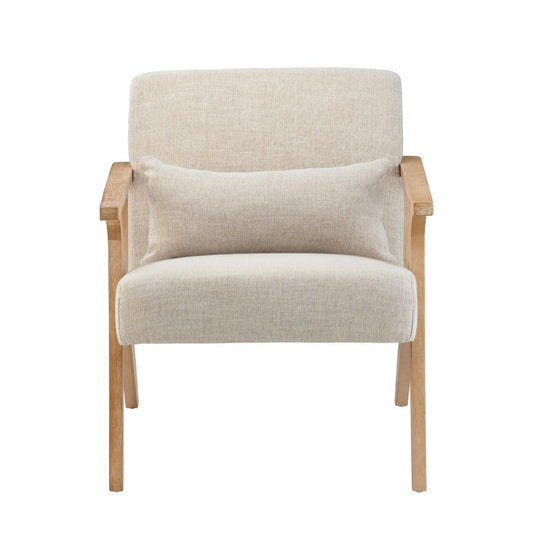 Crestview Collection - White Upholstered Accent Arm Chair with Brown Wooden Frame - CVFVR8562 view 2