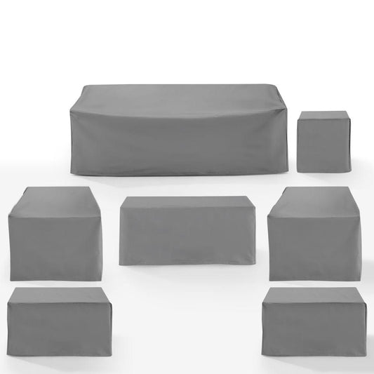 Crosley Furniture - 7Pc Outdoor Furniture Cover Set - 2 Chair, 1 Sofa, 1 Coffee Table, 1 Side Table & 2 Square Table/Ottoman - MO75055-GY view 2