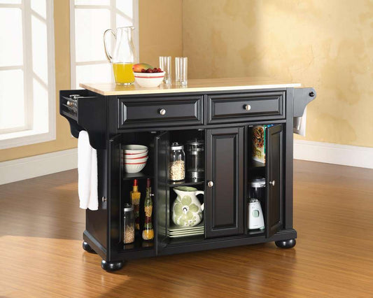 Crosley Furniture - Alexandria Natural Wood Top Kitchen Island in Black Finish - KF30001ABK view 2