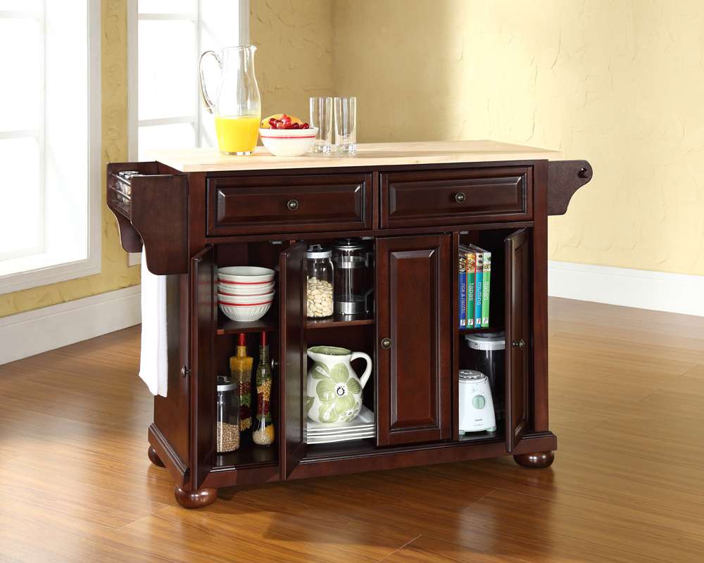 Crosley Furniture - Alexandria Natural Wood Top Kitchen Island in Vintage Mahogany Finish - KF30001AMA veiw 3