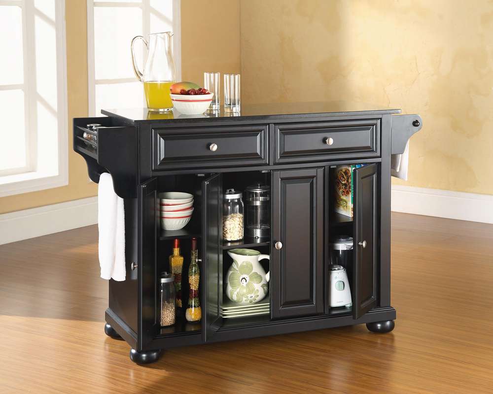 Crosley Furniture - Alexandria Solid Black Granite Top Kitchen Island in Black Finish - KF30004ABK veiw 4