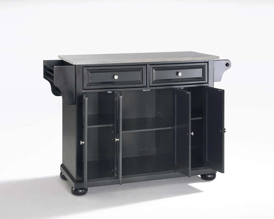 Crosley Furniture - Alexandria Stainless Steel Top Kitchen Island in Black Finish - KF30002ABK veiw 2