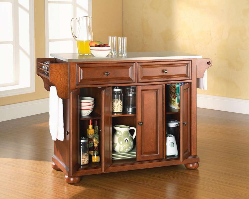 Crosley Furniture - Alexandria Stainless Steel Top Kitchen Island in Classic Cherry Finish - KF30002ACH veiw 4