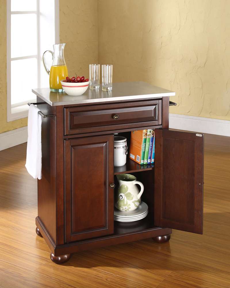 Crosley Furniture - Alexandria Stainless Steel Top Portable Kitchen Island in Vintage Mahogany Finish - KF30022AMA view 3