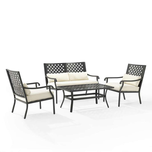 Crosley Furniture - Alistair 4Pc Outdoor Metal Conversation Set Creme/Matte Black - Loveseat, Coffee Table, & 2 Armchairs - KO70285MB-CR_CLOSEOUT veiw 2