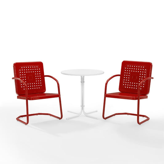 Crosley Furniture - Bates 3 Piece Outdoor Bistro Set Bright Red Gloss/White Satin - Bistro Table & 2 Chairs - KO10009RE view 2