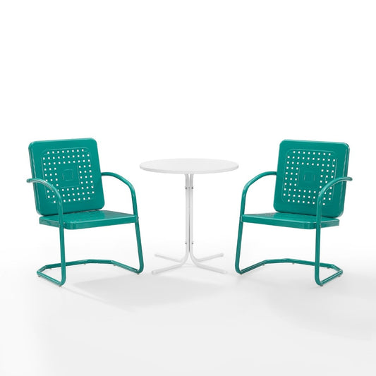 Crosley Furniture - Bates 3 Piece Outdoor Bistro Set Turquoise Gloss/White Satin - Bistro Table & 2 Chairs - KO10009TU view 2