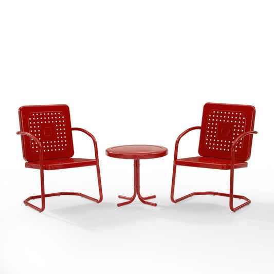 Crosley Furniture - Bates 3 Piece Outdoor Chair Set Bright Red Gloss - Side Table & 2 Chairs - KO10019RE view 2