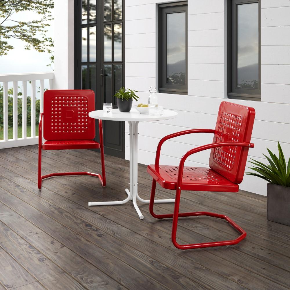 Crosley Furniture - Bates 3 Piece Outdoor Bistro Set Bright Red Gloss/White Satin - Bistro Table & 2 Chairs - KO10009RE veiw 8